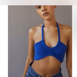 Urban Outfitters Royal Blue Ribbed Knit Halter Top